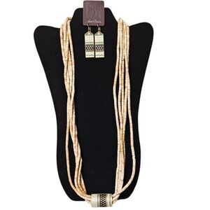 Vintage Laurel Burch Umbia Necklace Earrings Set‎ Tribal Geometric Multi Strand